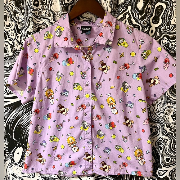 BTS BT21 Fun Cartoon Print Purple Shirt - Picture 4 of 4